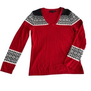 Tommy Hilfiger Holiday Sweater Small Red Navy Blue Y2K Christmas Fair Isle‎